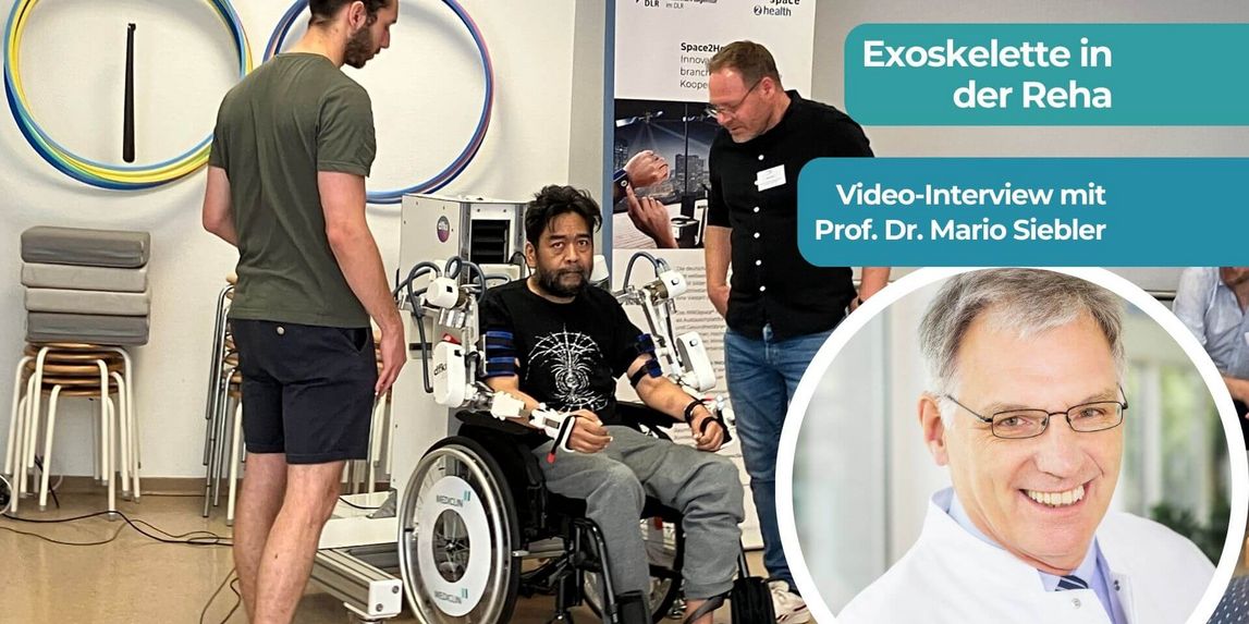 Patient im Exoskelett mit Therapeuten, Prof. Siebler