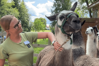 Therapeutin Larissa Bär streichelt ein Lama