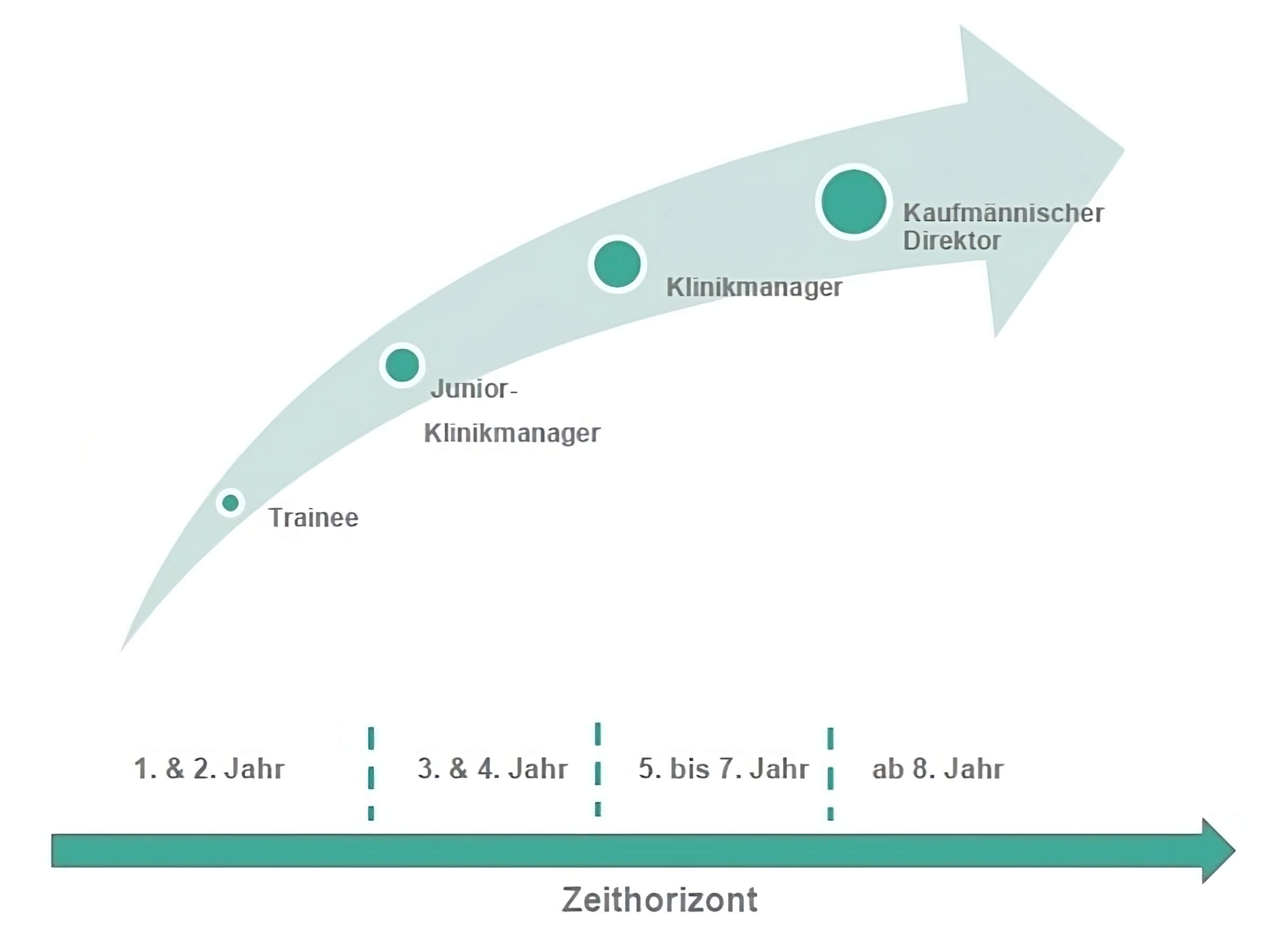 Das Nachwuchsführungskräfte Programm bei MEDICLIN ist strukturiert in vier Phasen: 1. Trainee, 2. Junior-Klinikmanager, 3. Klinikmanager, 4. Kaufmännischer Direktor.